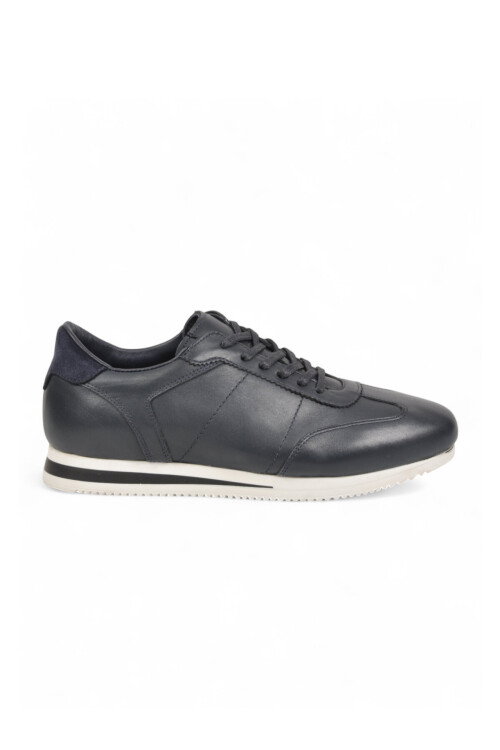 Kauçuk Tabanlı Bağcıklı Sneaker Lacivert Hakiki Deri Erkek Casual Ayakkabı HZ1003-7811