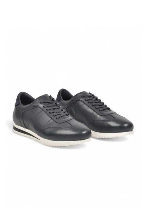 Kauçuk Tabanlı Bağcıklı Sneaker Lacivert Hakiki Deri Erkek Casual Ayakkabı HZ1003-7811