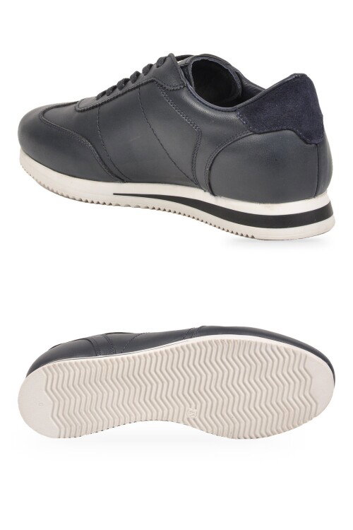 Kauçuk Tabanlı Bağcıklı Sneaker Lacivert Hakiki Deri Erkek Casual Ayakkabı HZ1003-7811