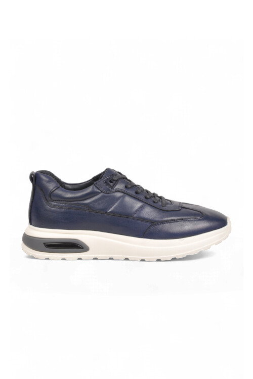 Kauçuk Tabanlı Bağcıklı Sneaker Lacivert Hakiki Deri Erkek Casual Ayakkabı HZ1774-0337 