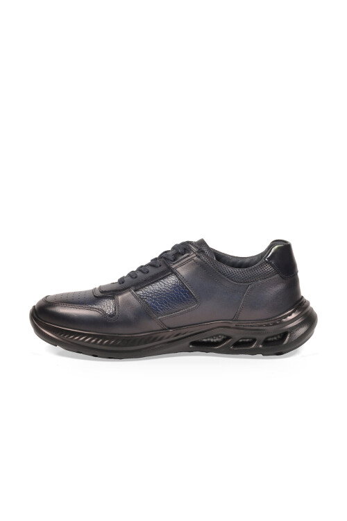 Kauçuk Tabanlı Bağcıklı Sneaker Lacivert Hakiki Deri Erkek Casual Ayakkabı HZ2461-2522