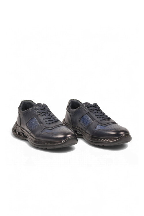 Kauçuk Tabanlı Bağcıklı Sneaker Lacivert Hakiki Deri Erkek Casual Ayakkabı HZ2461-2522