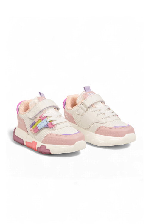 Pudra Cırtlı Işıklı Desenli Kız Çocuk Spor Ayakkabı Sneaker Heros P