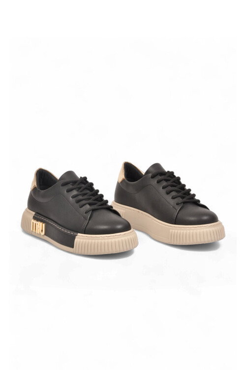 Siyah Bağcıklı Kalın Rahat Tabanlı Kadın Casual Yürüyüş Ayakkabı Sneaker 261261