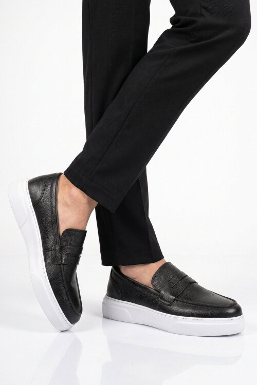 Siyah-Beyaz Hakiki Deri Şık Rahat Erkek Casual Ayakkabı Loafer 272305