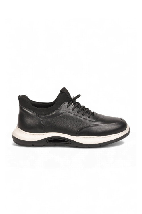 Kauçuk Tabanlı Siyah Hakiki Deri Sneaker Siyah-Beyaz Erkek Casual Ayakkabı HZ2844-8225