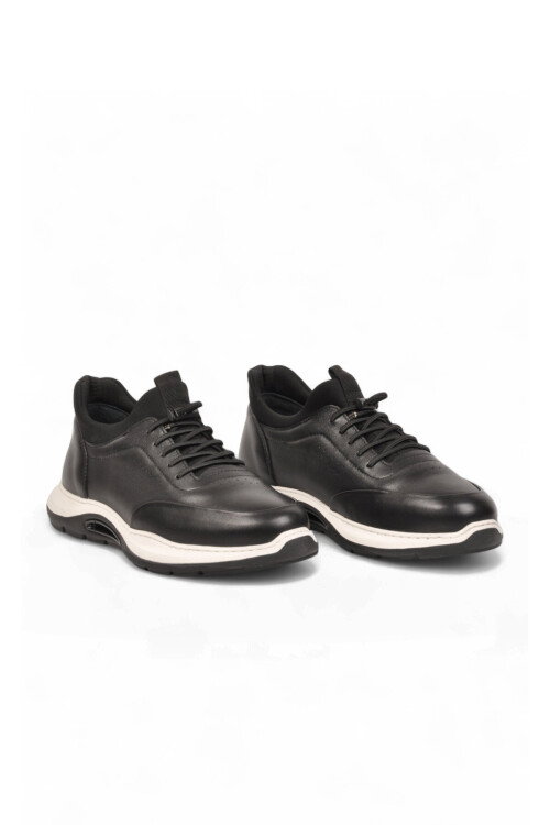 Kauçuk Tabanlı Siyah Hakiki Deri Sneaker Siyah-Beyaz Erkek Casual Ayakkabı HZ2844-8225
