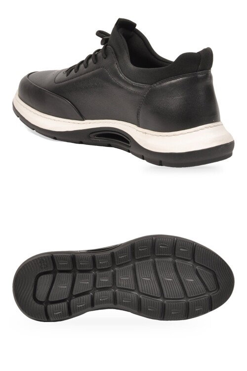 Kauçuk Tabanlı Siyah Hakiki Deri Sneaker Siyah-Beyaz Erkek Casual Ayakkabı HZ2844-8225