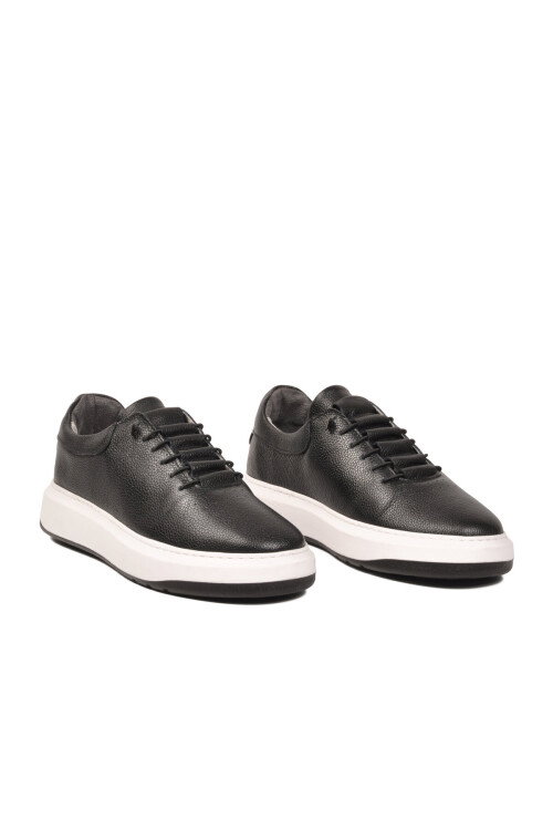 Lastik Bağcıklı Şık Rahat Hakiki Deri Siyah-Beyaz Erkek Casual Sneaker Ayakkabı 272304