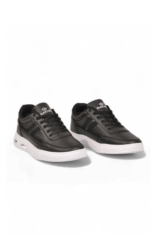 Siyah-Beyaz Bağcıklı Hafif Esnek Tabanlı Erkek Casual Yürüyüş Ayakkabı Sneaker 128 Cilt