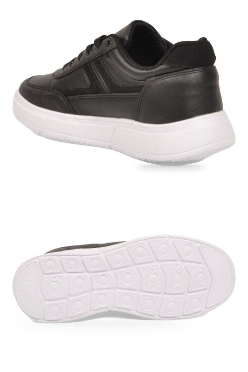 Siyah-Beyaz Bağcıklı Hafif Esnek Tabanlı Erkek Casual Yürüyüş Ayakkabı Sneaker 128 Cilt