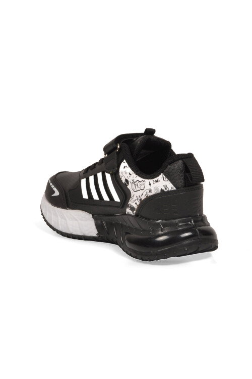 Cırt Bantlı Kalın Tabanlı Siyah-Beyaz Erkek Çocuk Yürüyüş ve Spor Ayakkabı Sneaker 748 Cilt