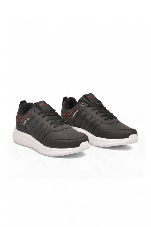Siyah-Beyaz Bağcıklı Hafif Esnek Rahat Erkek Yürüyüş ve Spor Ayakkabı Sneaker Wood 4040