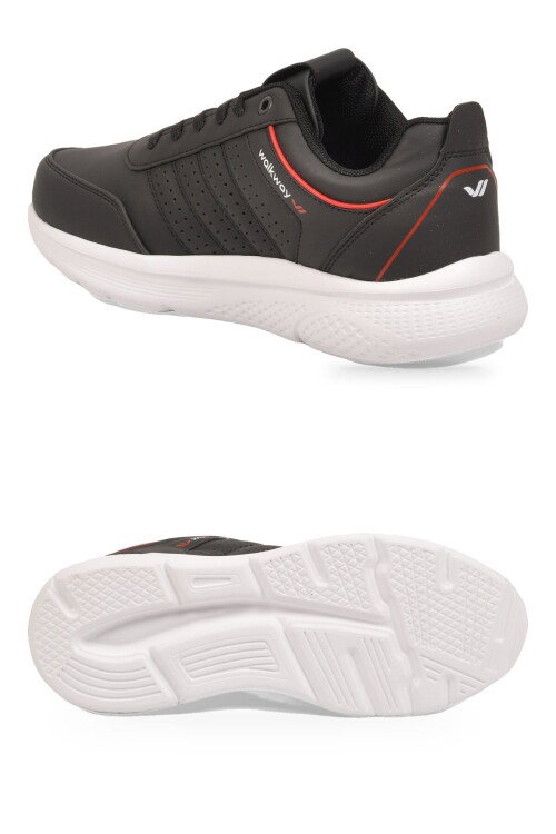 Siyah-Beyaz Bağcıklı Hafif Esnek Rahat Erkek Yürüyüş ve Spor Ayakkabı Sneaker Wood 4040