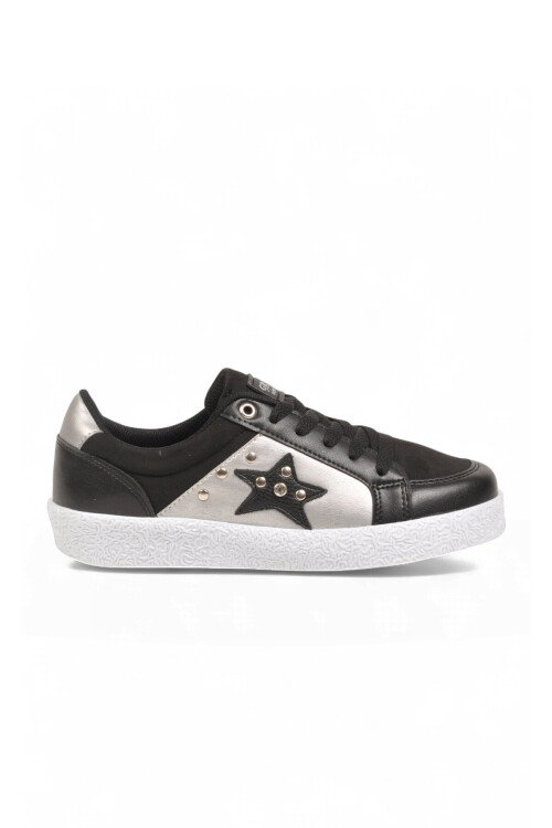 Siyah-Beyaz Bağcıklı Kalın Tabanlı Kadın Casual Yürüyüş Ayakkabı Sneaker Code 416