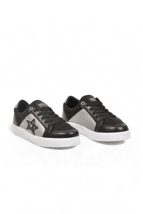 Siyah-Beyaz Bağcıklı Kalın Tabanlı Kadın Casual Yürüyüş Ayakkabı Sneaker Code 416