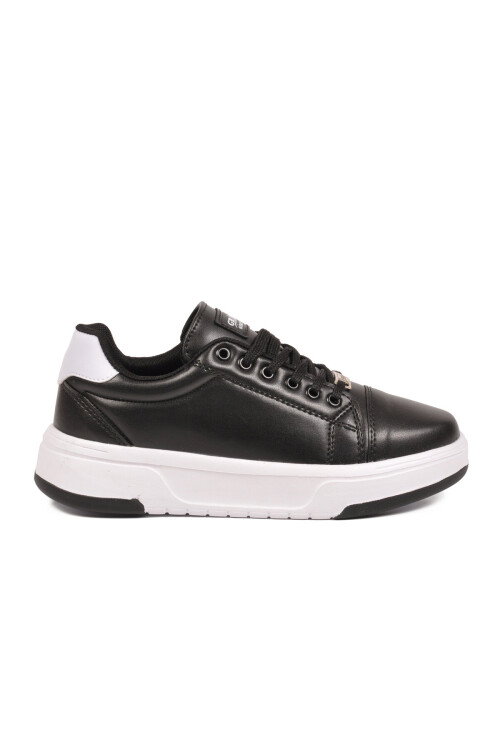 Bağcıklı Kalın Tabanlı Kadın Siyah-Beyaz Casual Yürüyüş Ayakkabı Sneaker Code 419