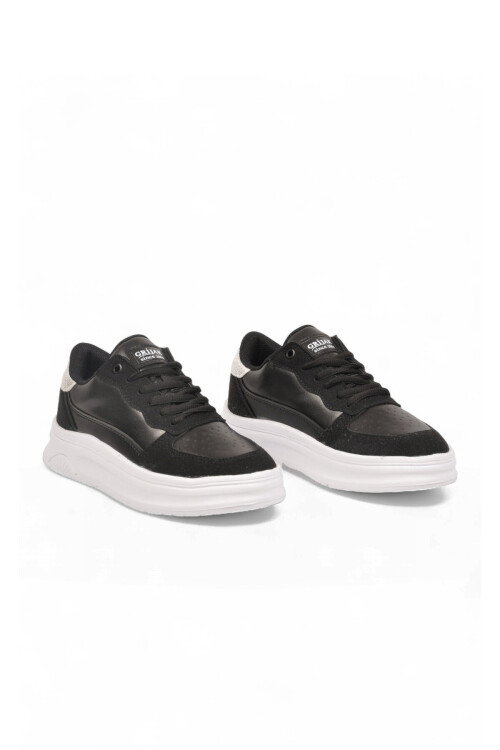 Siyah-Beyaz Bağcıklı Kalın Tabanlı Unisex Yürüyüş ve Spor Ayakkabı Sneaker Code 412
