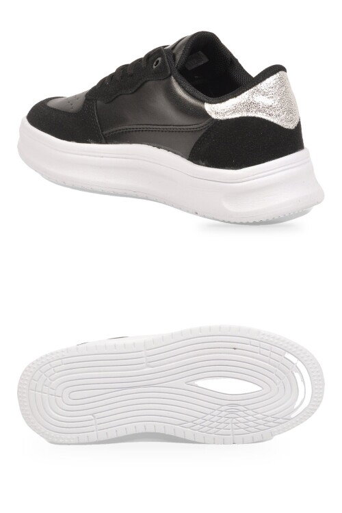 Siyah-Beyaz Bağcıklı Kalın Tabanlı Unisex Yürüyüş ve Spor Ayakkabı Sneaker Code 412