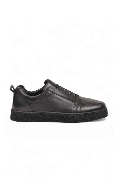 Siyah Cilt Hakiki Deri Ortopedik Tabanlı Erkek Casual Sneaker Ayakkabı 632908