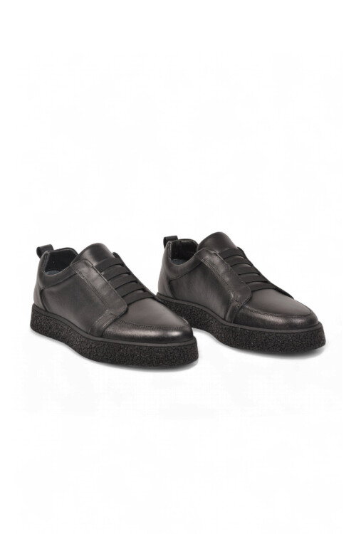 Siyah Cilt Hakiki Deri Ortopedik Tabanlı Erkek Casual Sneaker Ayakkabı 632908