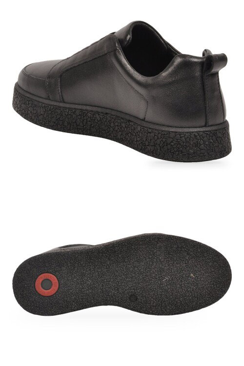 Siyah Cilt Hakiki Deri Ortopedik Tabanlı Erkek Casual Sneaker Ayakkabı 632908