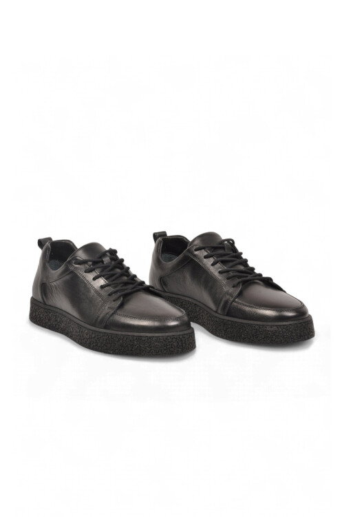 Siyah Cilt Hakiki Deri Bağcıklı Ortopedik Tabanlı Erkek Casual Sneaker Ayakkabı 632909