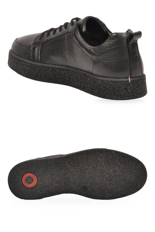 Siyah Cilt Hakiki Deri Bağcıklı Ortopedik Tabanlı Erkek Casual Sneaker Ayakkabı 632909