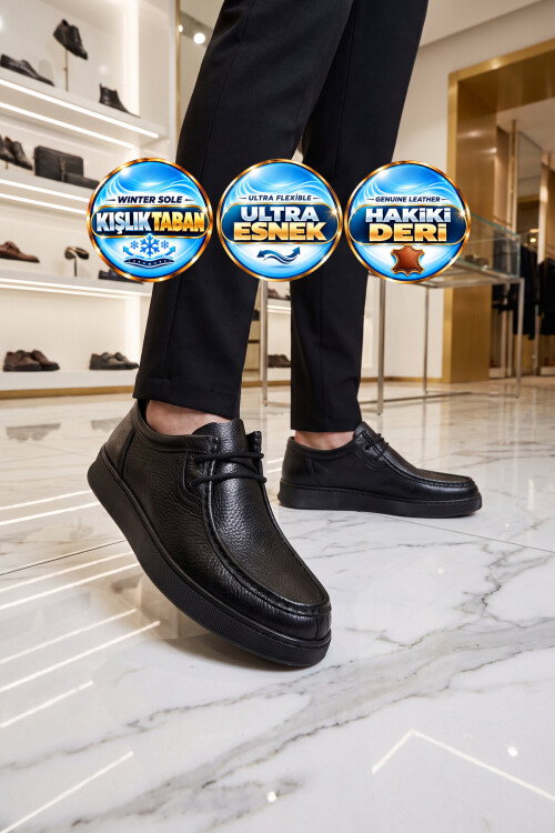 Siyah Cilt Hakiki Deri Bağcıklı Erkek Casual Ayakkabı 632911