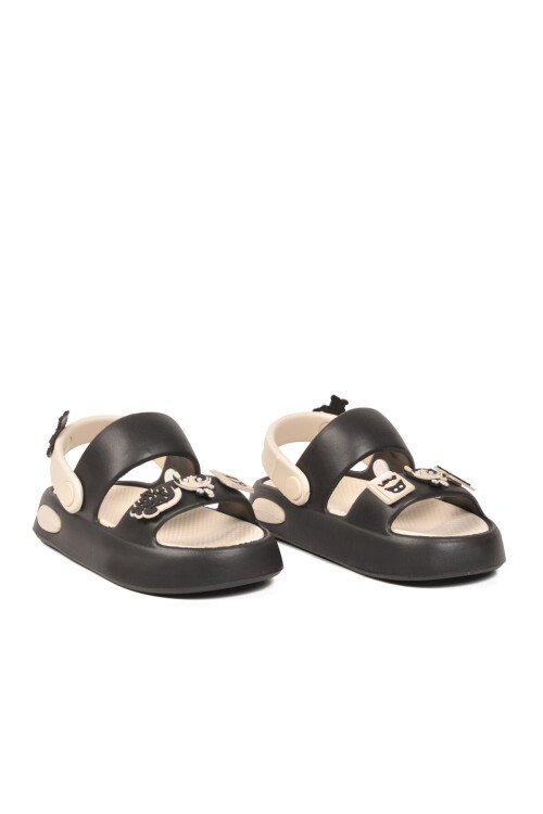 Siyah-Ekru Hafif Esnek Eva Taban Unisex Çocuk Terlik 4505 F-P