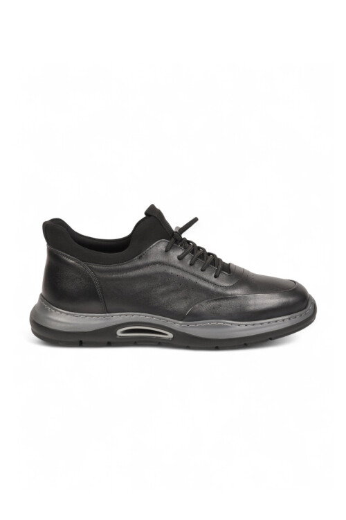 Kauçuk Tabanlı Siyah Hakiki Deri Sneaker Siyah-Füme Erkek Casual Ayakkabı HZ2844-8225