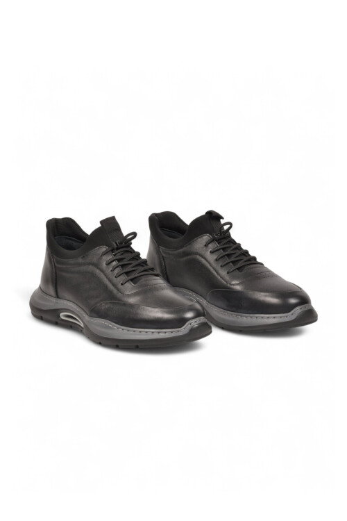 Kauçuk Tabanlı Siyah Hakiki Deri Sneaker Siyah-Füme Erkek Casual Ayakkabı HZ2844-8225