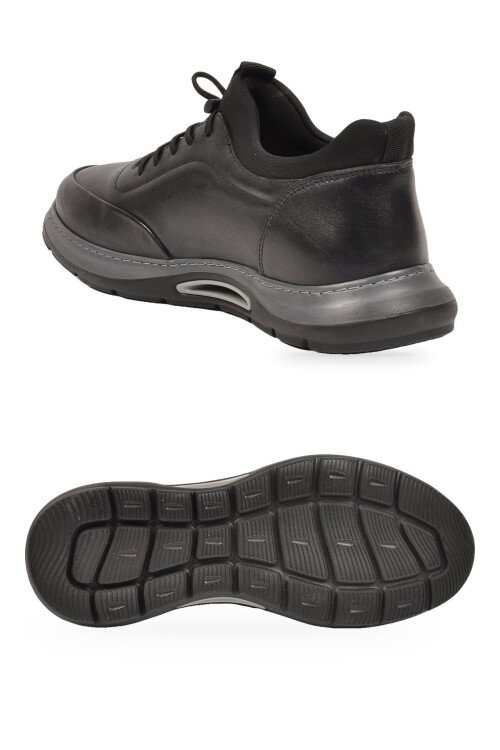 Kauçuk Tabanlı Siyah Hakiki Deri Sneaker Siyah-Füme Erkek Casual Ayakkabı HZ2844-8225
