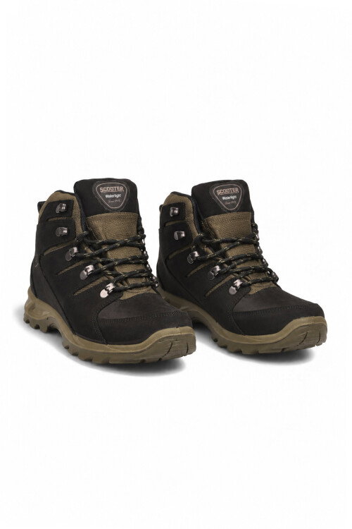 Siyah-Haki Nubuk Su Geçirmez Kaymaz Taban Unisex Outdoor Bot G5558