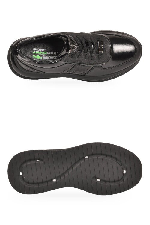 Siyah Hakiki Deri Bağcıklı Erkek Casual Sneaker Ayakkabı 152-24176