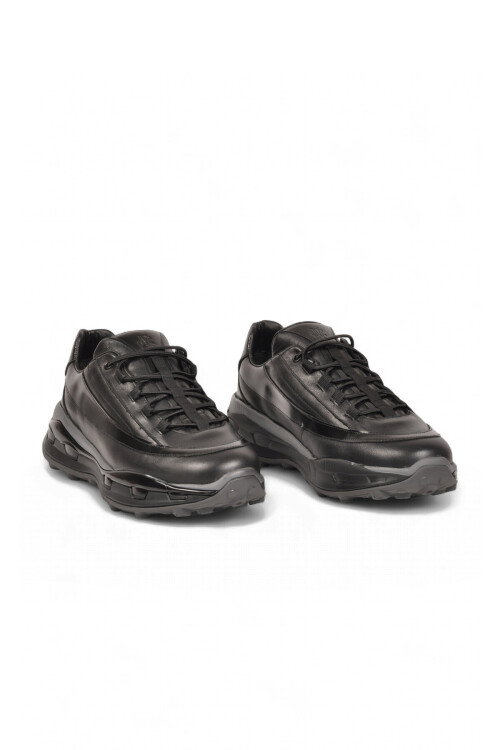 Siyah Hakiki Deri Kaymaz Tabanlı Erkek Casual Sneaker Ayakkabı 152-24210