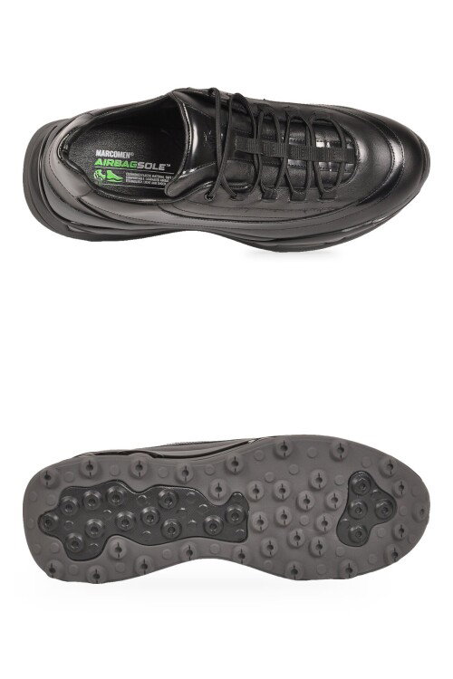 Siyah Hakiki Deri Kaymaz Tabanlı Erkek Casual Sneaker Ayakkabı 152-24210