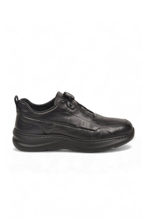 Kauçuk Tabanlı Akıllı Bağcıklı Hakiki Deri Siyah Erkek Casual Sneaker Ayakkabı 26K541-1
