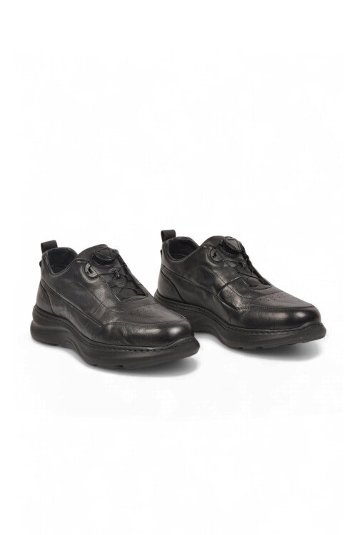Kauçuk Tabanlı Akıllı Bağcıklı Hakiki Deri Siyah Erkek Casual Sneaker Ayakkabı 26K541-1