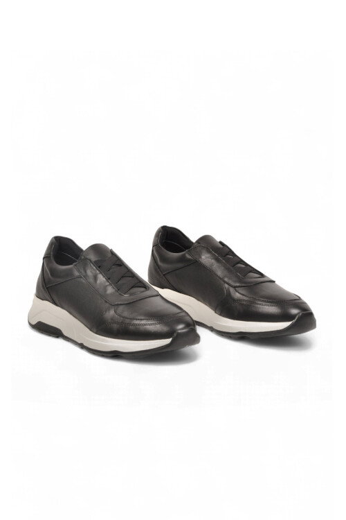 Siyah Hakiki Deri Lastikli Erkek Casual Ayakkabı Sneaker 272573