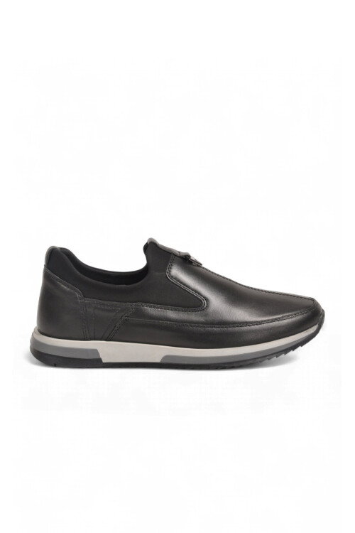 Siyah Hakiki Deri Yan Lastikli Erkek Casual Sneaker Ayakkabı 42170