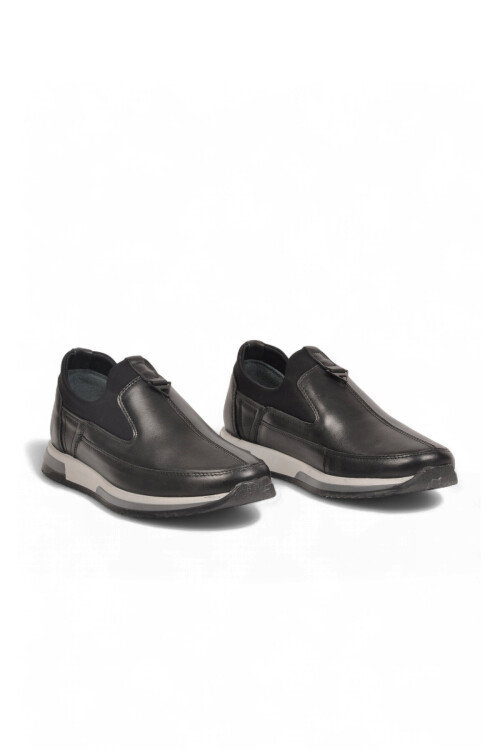 Siyah Hakiki Deri Yan Lastikli Erkek Casual Sneaker Ayakkabı 42170