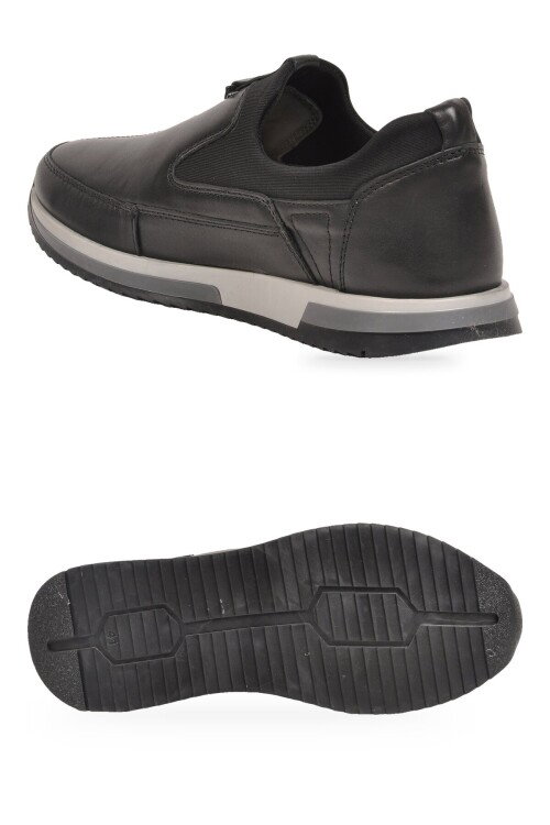 Siyah Hakiki Deri Yan Lastikli Erkek Casual Sneaker Ayakkabı 42170