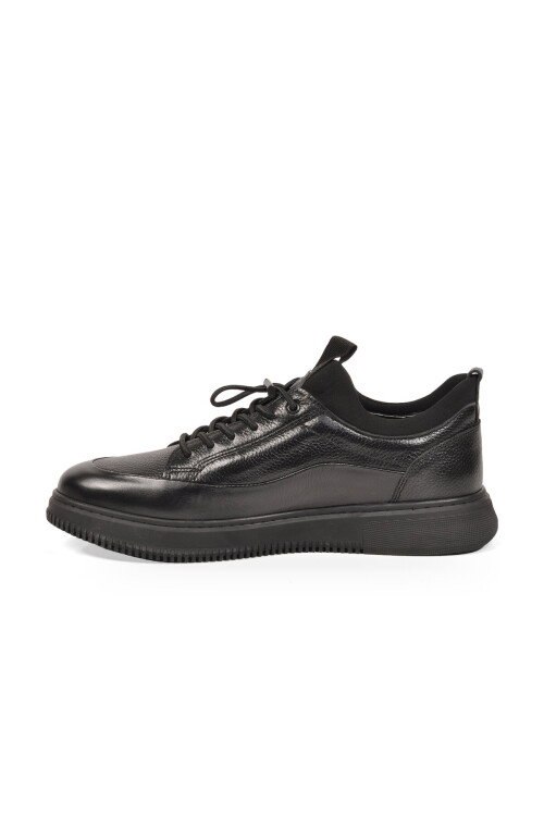Kauçuk Tabanlı Bağcıklı Sneaker Siyah Hakiki Deri Erkek Casual Ayakkabı 5K1232-2297