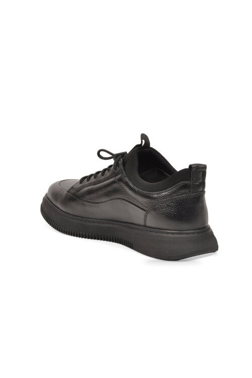 Kauçuk Tabanlı Bağcıklı Sneaker Siyah Hakiki Deri Erkek Casual Ayakkabı 5K1232-2297