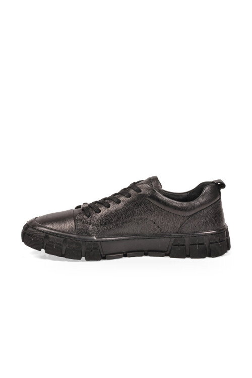 Kauçuk Tabanlı Bağcıklı Sneaker Siyah Hakiki Deri Erkek Casual Ayakkabı 5K2676-7160