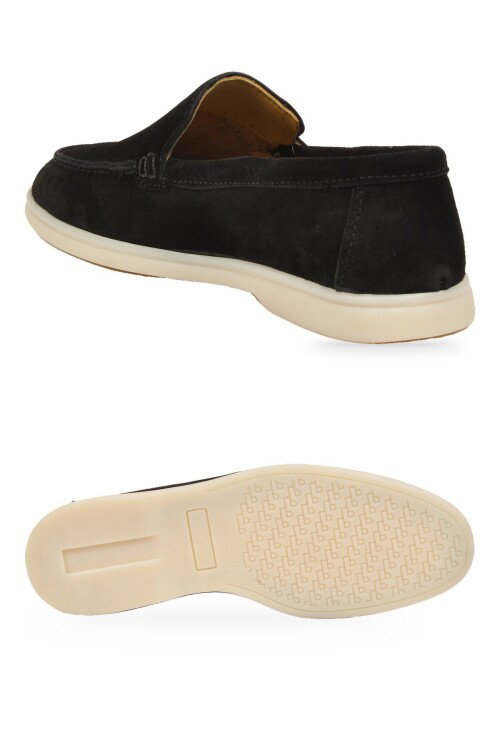 Siyah Hakiki Deri Şık Rahat Espadril Erkek Casual Ayakkabı Loafer 6K020-217
