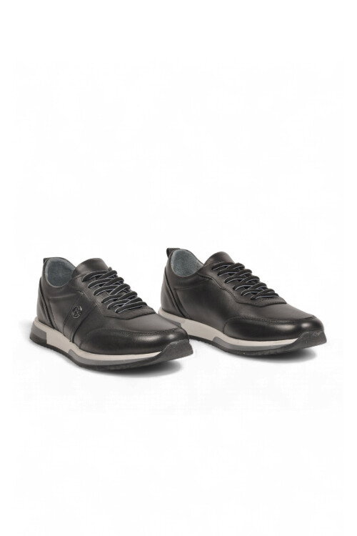 Siyah Hakiki Deri Bağcıklı Erkek Casual Sneaker Ayakkabı 42172