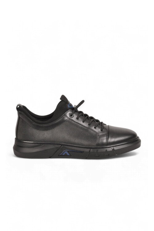 Kauçuk Tabanlı Bağcıklı Sneaker Siyah Hakiki Deri Erkek Casual Ayakkabı HZ0795-510