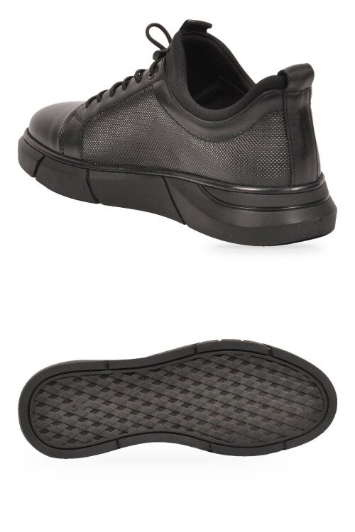 Kauçuk Tabanlı Bağcıklı Sneaker Siyah Hakiki Deri Erkek Casual Ayakkabı HZ0795-510